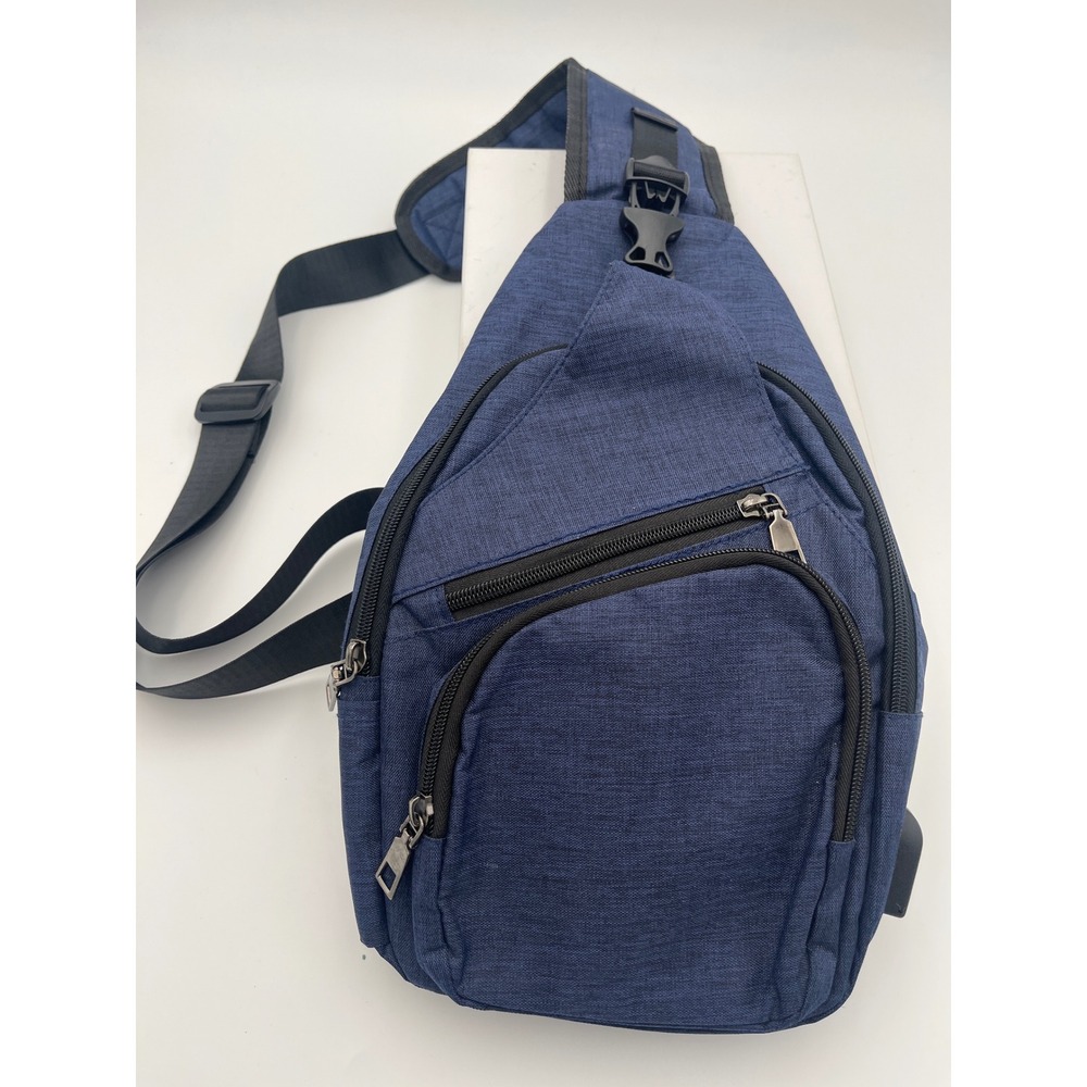 NuPouch Mens Blue Sling Bag Anti Theft Crossbody Backpack with USB Port